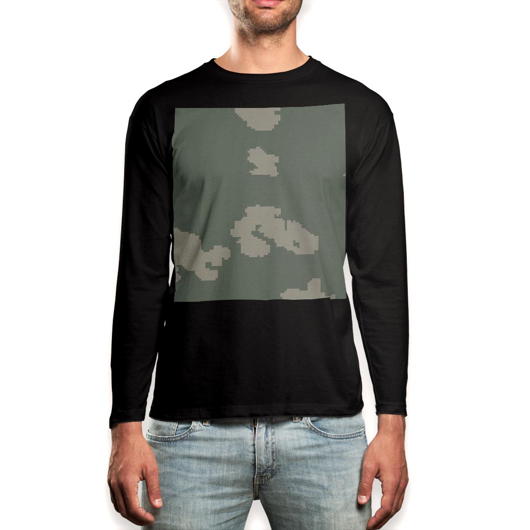 Rakuten - ロング tシャツ メンズ 長袖 ブラック デザイン XS S M L XL 2XL ロンT ティーシャツ 黒 black T shirt long sleeve 004203 迷彩　カモフラ　模様