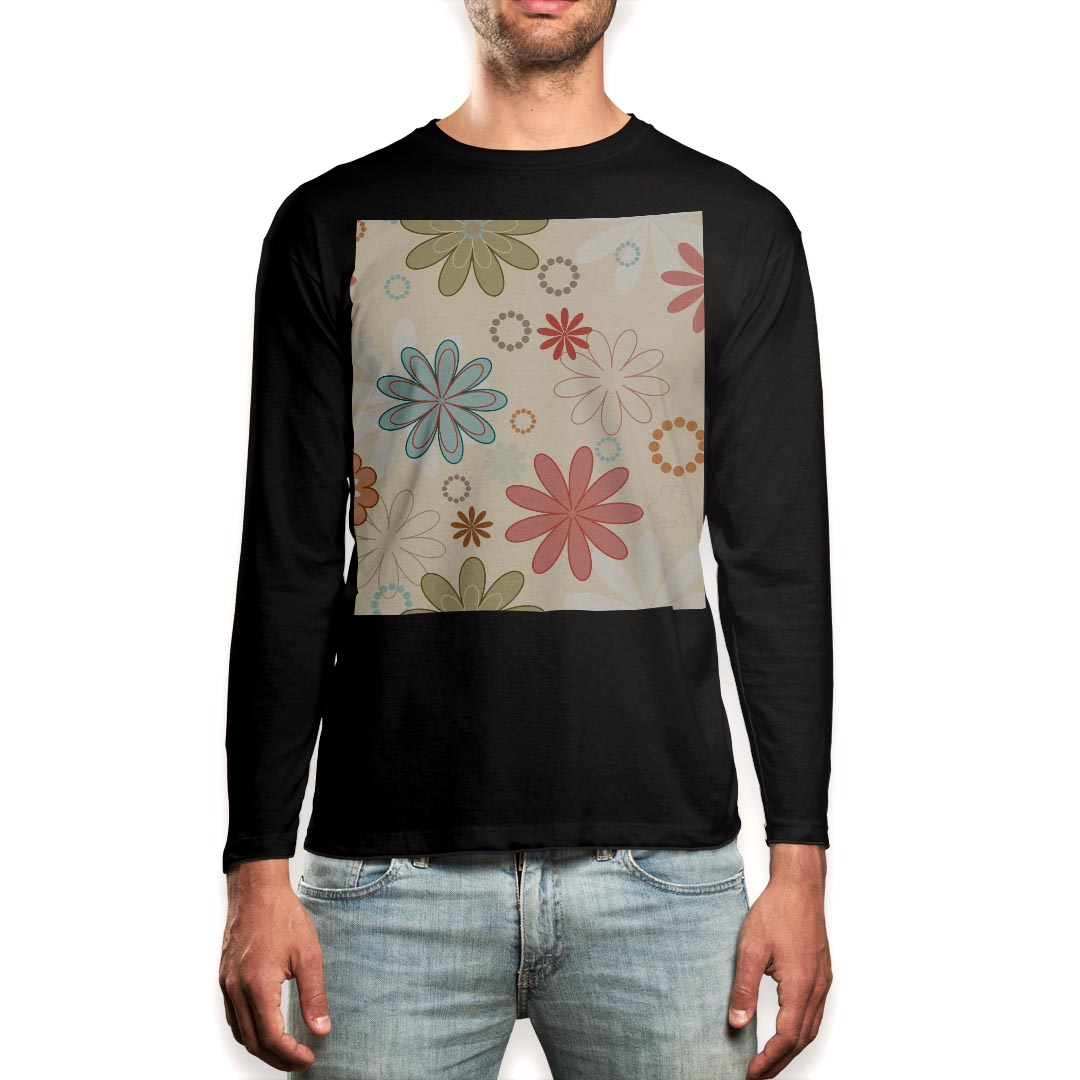 Rakuten - ロング tシャツ メンズ 長袖 ブラック デザイン XS S M L XL 2XL ロンT ティーシャツ 黒 black T shirt long sleeve 004213 花　模様　カラフル