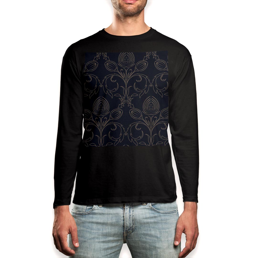 Rakuten - ロング tシャツ メンズ 長袖 ブラック デザイン XS S M L XL 2XL ロンT ティーシャツ 黒 black T shirt long sleeve 004362 模様　紺