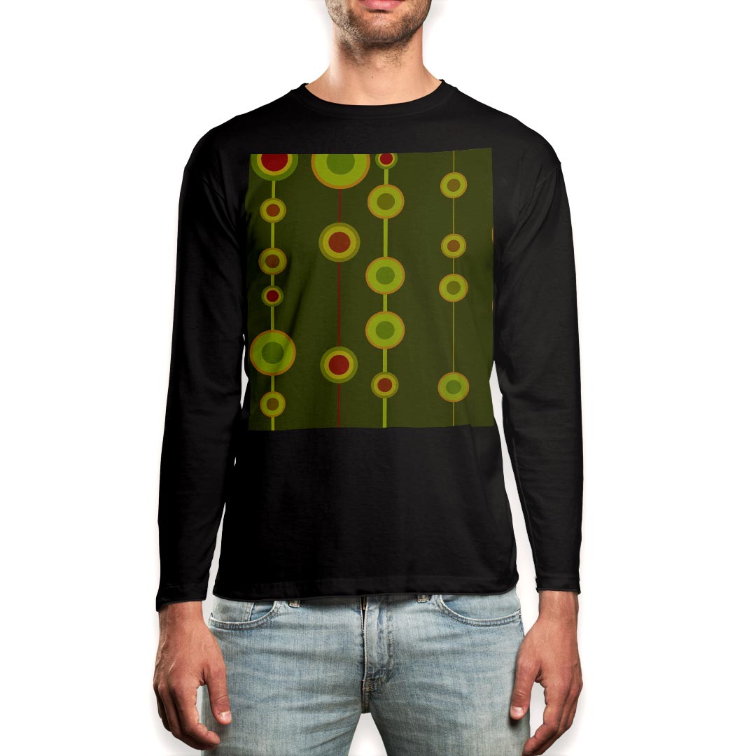 ロング tシャツ メンズ 長袖 ブラック デザイン XS S M L XL 2XL ロンT ティーシャツ 黒 black T shirt long sleeve 004425 シンプル 模様 緑