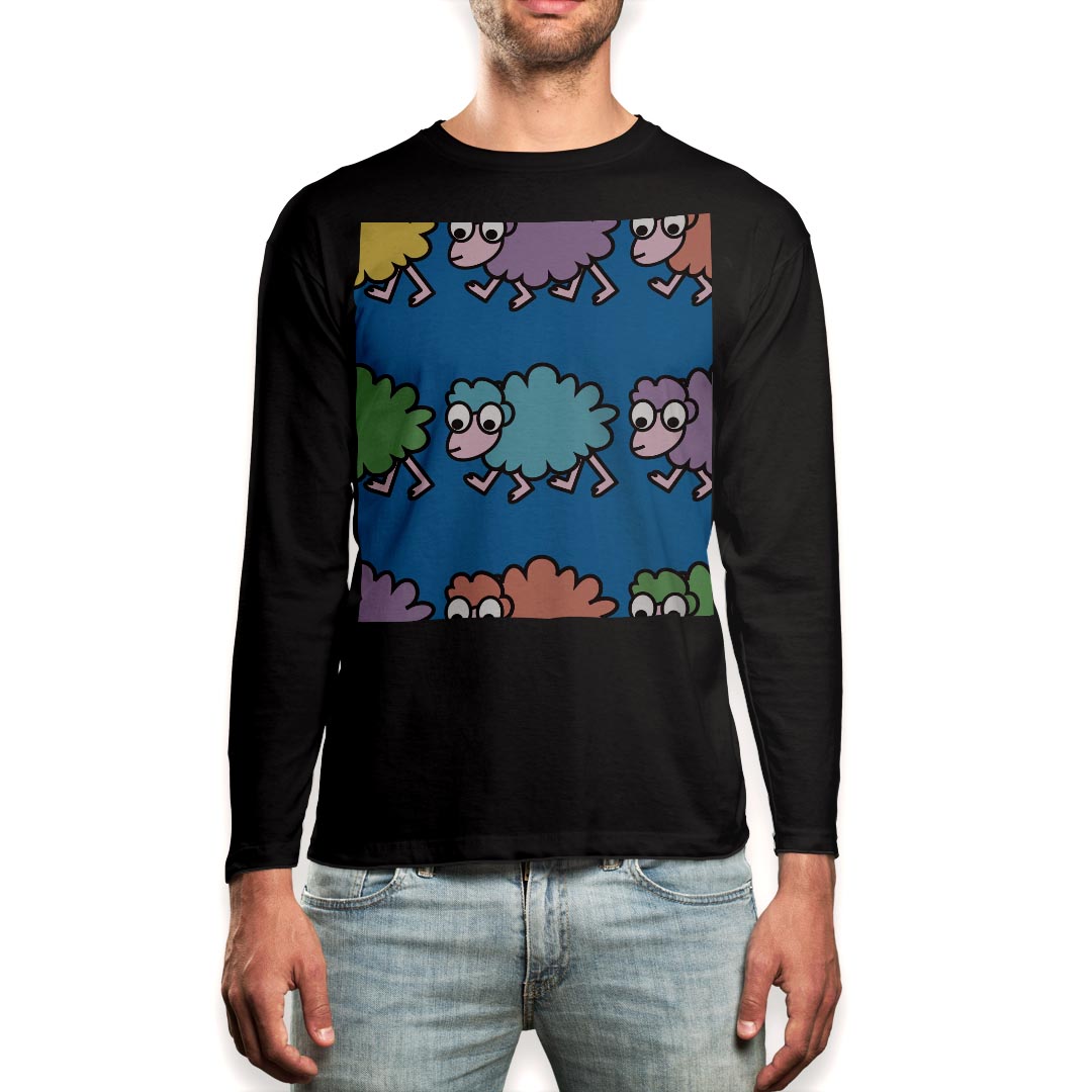 Rakuten - ロング tシャツ メンズ 長袖 ブラック デザイン XS S M L XL 2XL ロンT ティーシャツ 黒 black T shirt long sleeve 004459 羊　キャラクター　カラフル