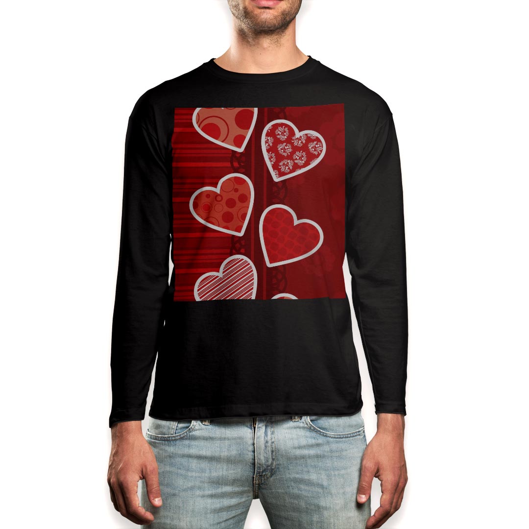 ロング tシャツ メンズ 長袖 ブラック デザイン XS S M L XL 2XL ロンT ティーシャツ 黒 black T shirt long sleeve 004503 ハート　レース　赤