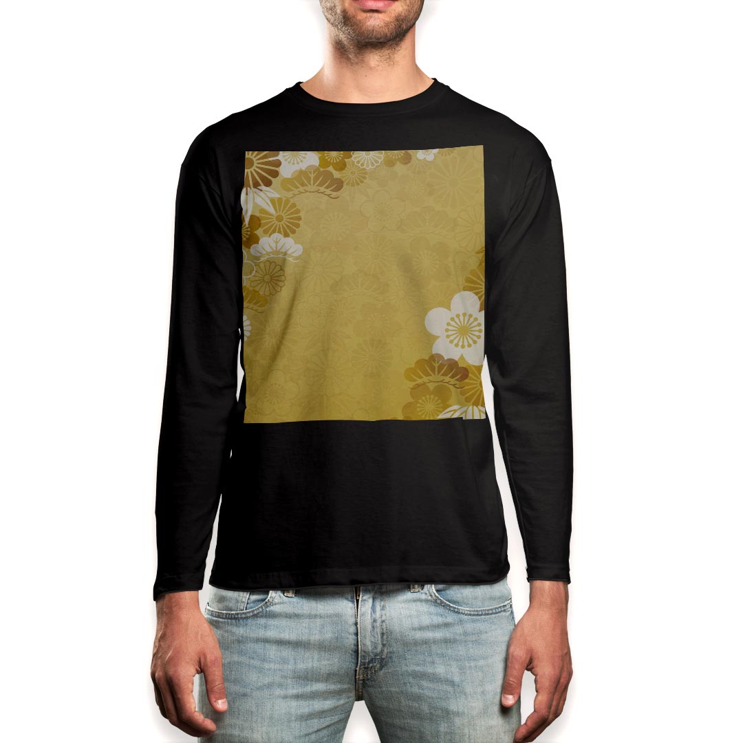 Long-Sleeved - ロング tシャツ メンズ 長袖 ブラック デザイン XS S M L XL 2XL ロンT ティーシャツ 黒 black T shirt long sleeve 004543 和風　和柄　花
