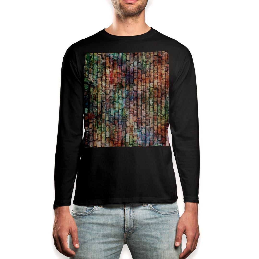 Rakuten - ロング tシャツ メンズ 長袖 ブラック デザイン XS S M L XL 2XL ロンT ティーシャツ 黒 black T shirt long sleeve 004568 レンガ　シンプル