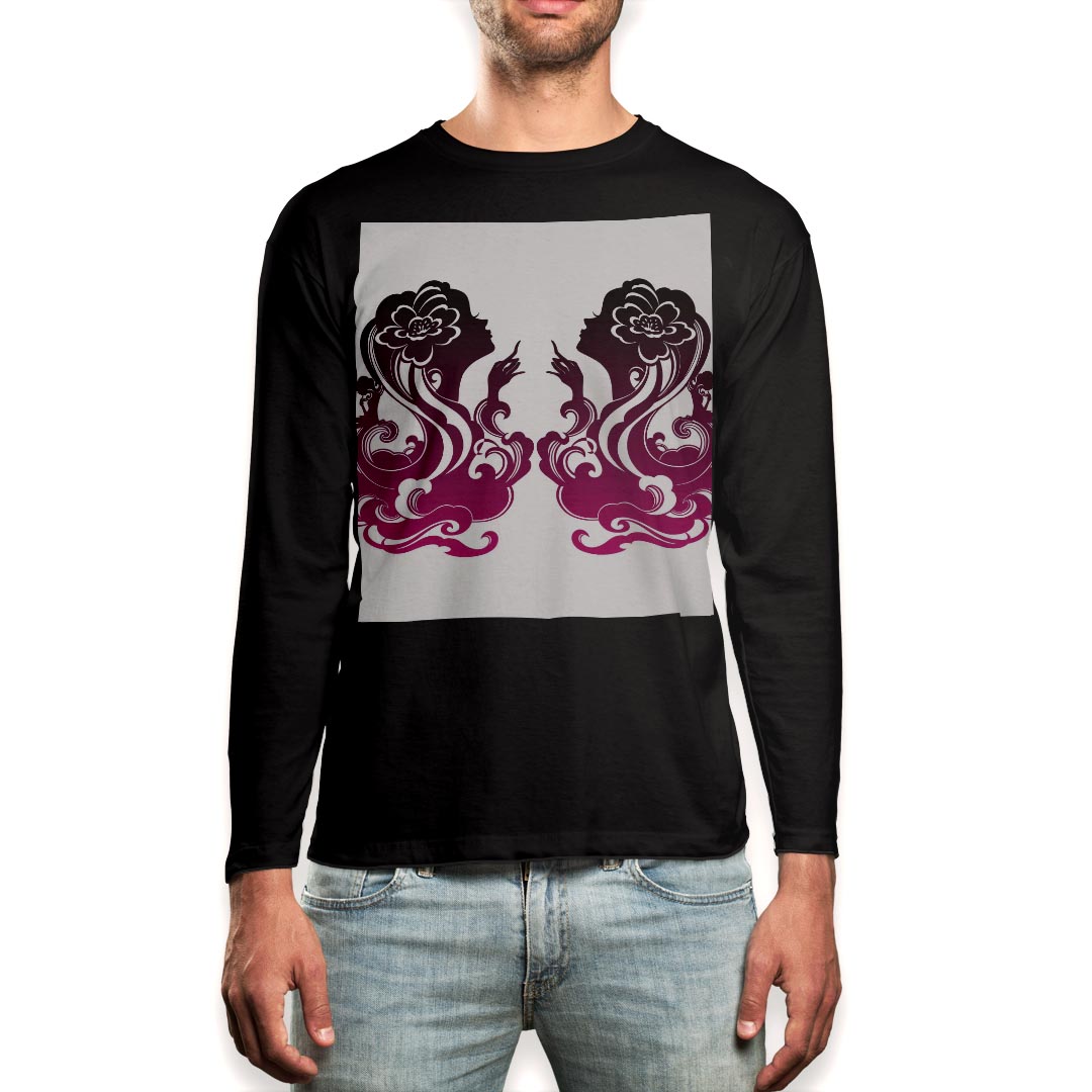 ロング tシャツ メンズ 長袖 ブラック デザイン XS S M L XL 2XL ロンT ティーシャツ 黒 black T shirt long sleeve 004597 イラスト　シンプル　ピンク