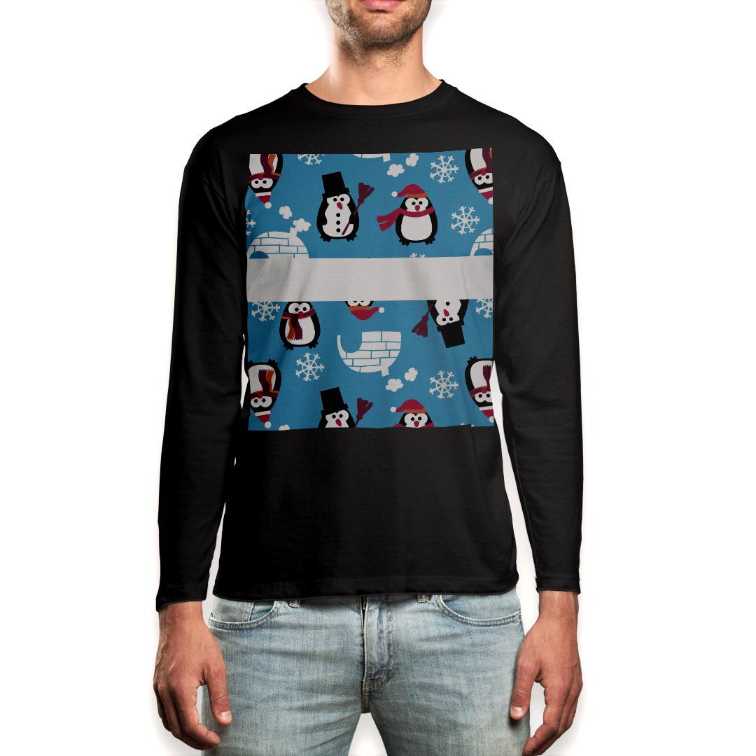 Other - ロング tシャツ メンズ 長袖 ブラック デザイン XS S M L XL 2XL ロンT ティーシャツ 黒 black T shirt long sleeve 004628 ペンギン　冬　雪　結晶