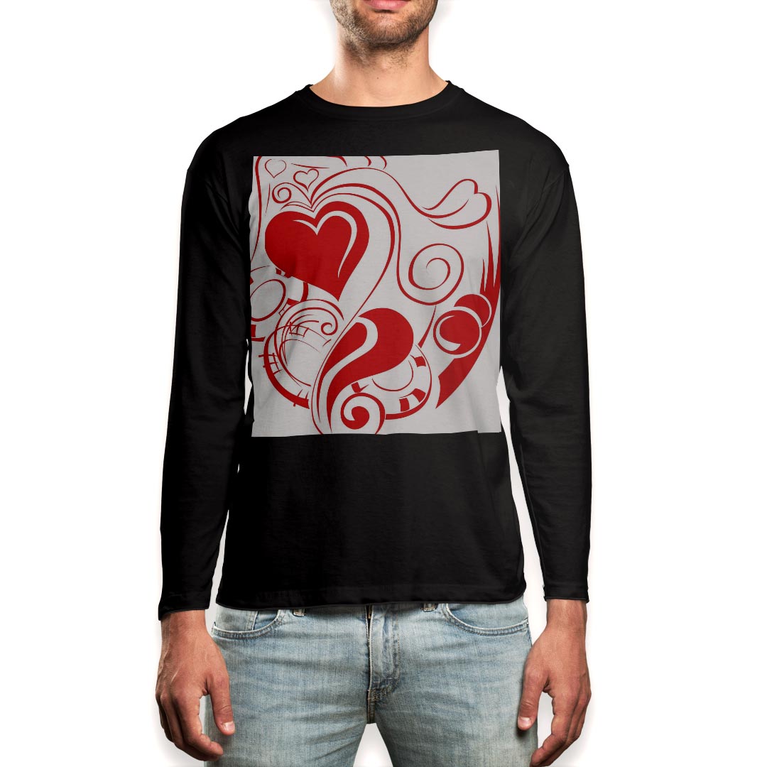 ロング tシャツ メンズ 長袖 ブラック デザイン XS S M L XL 2XL ロンT ティーシャツ 黒 black T shirt long sleeve 004635 ハート 赤
