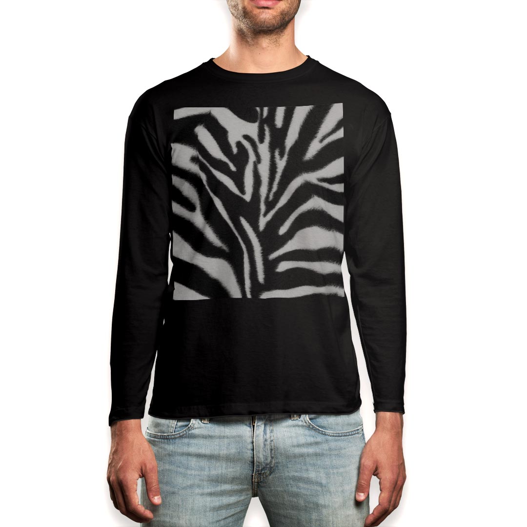 Rakuten - ロング tシャツ メンズ 長袖 ブラック デザイン XS S M L XL 2XL ロンT ティーシャツ 黒 black T shirt long sleeve 004744 ゼブラ　模様