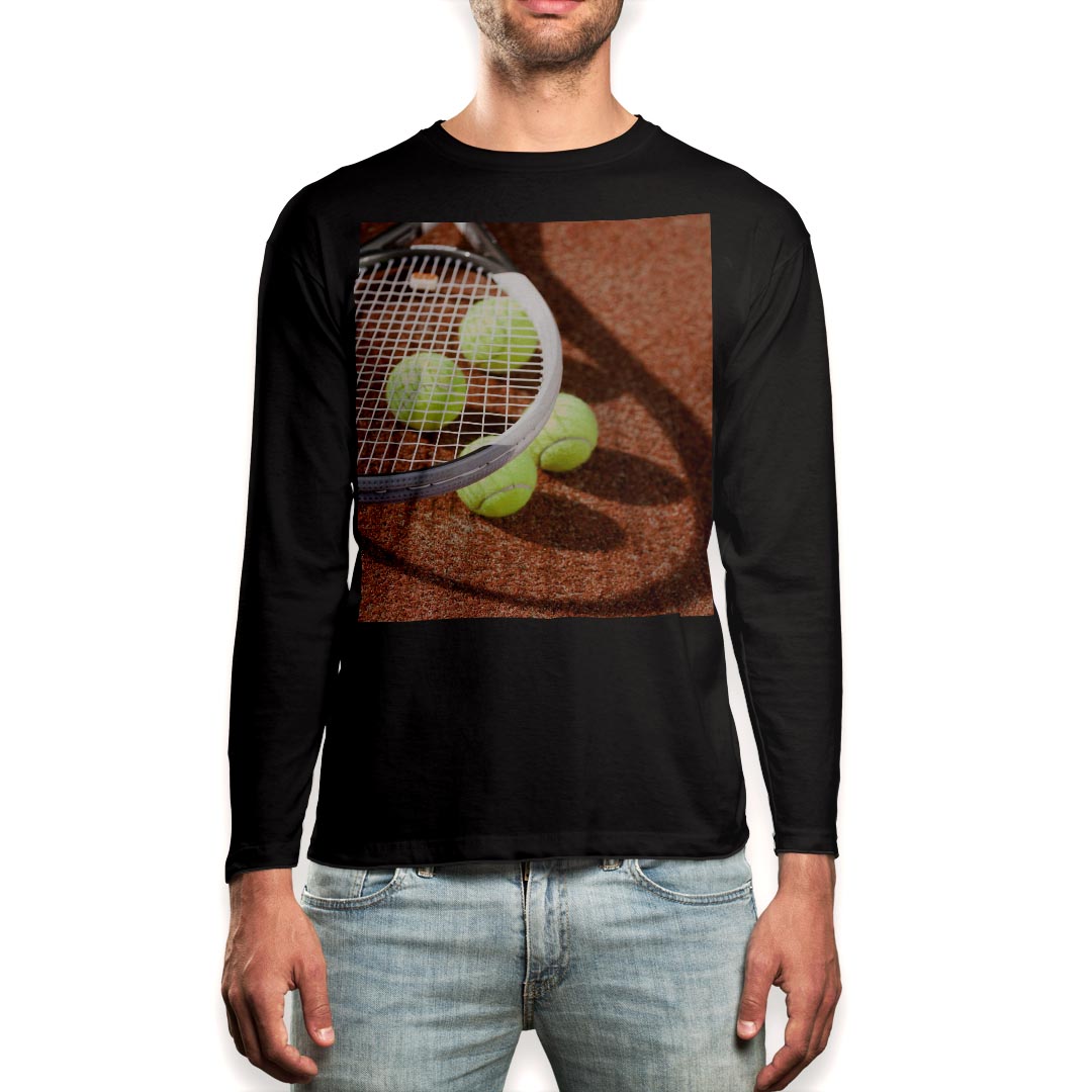 ロング tシャツ メンズ 長袖 ブラック デザイン XS S M L XL 2XL ロンT ティーシャツ 黒 black T shirt long sleeve 004764 テニス　写真