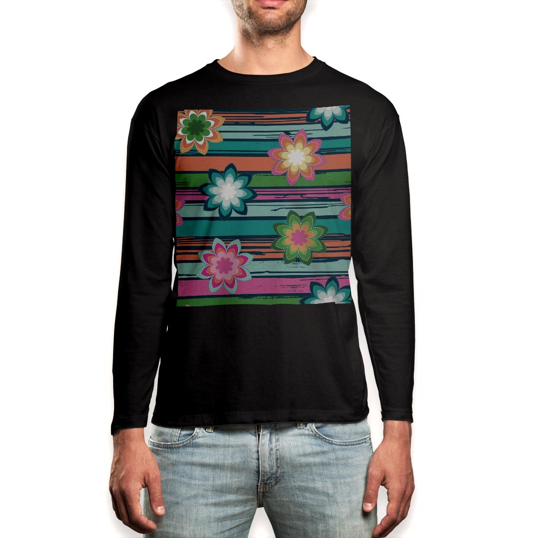 PORTER - ロング tシャツ メンズ 長袖 ブラック デザイン XS S M L XL 2XL ロンT ティーシャツ 黒 black T shirt long sleeve 004783 花　ボーダー　カラフル