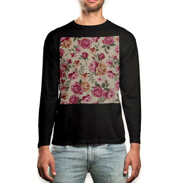 ロング tシャツ メンズ 長袖 ブラック デザイン XS S M L XL 2XL ロンT ティーシャツ 黒 black T shirt long sleeve 004834 薔薇　花　ピンク