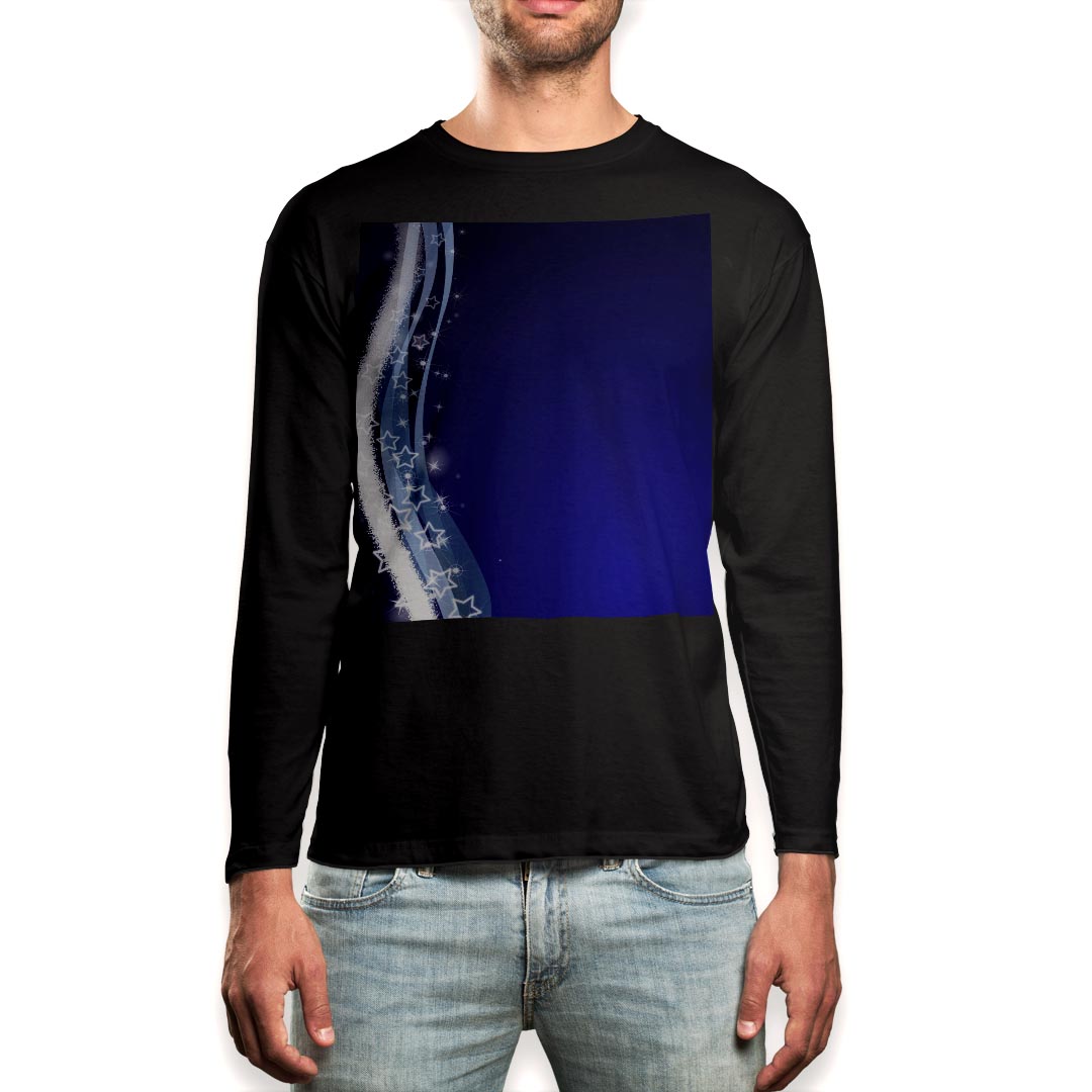 Long-Sleeved - ロング tシャツ メンズ 長袖 ブラック デザイン XS S M L XL 2XL ロンT ティーシャツ 黒 black T shirt long sleeve 004898 星　青　シンプル