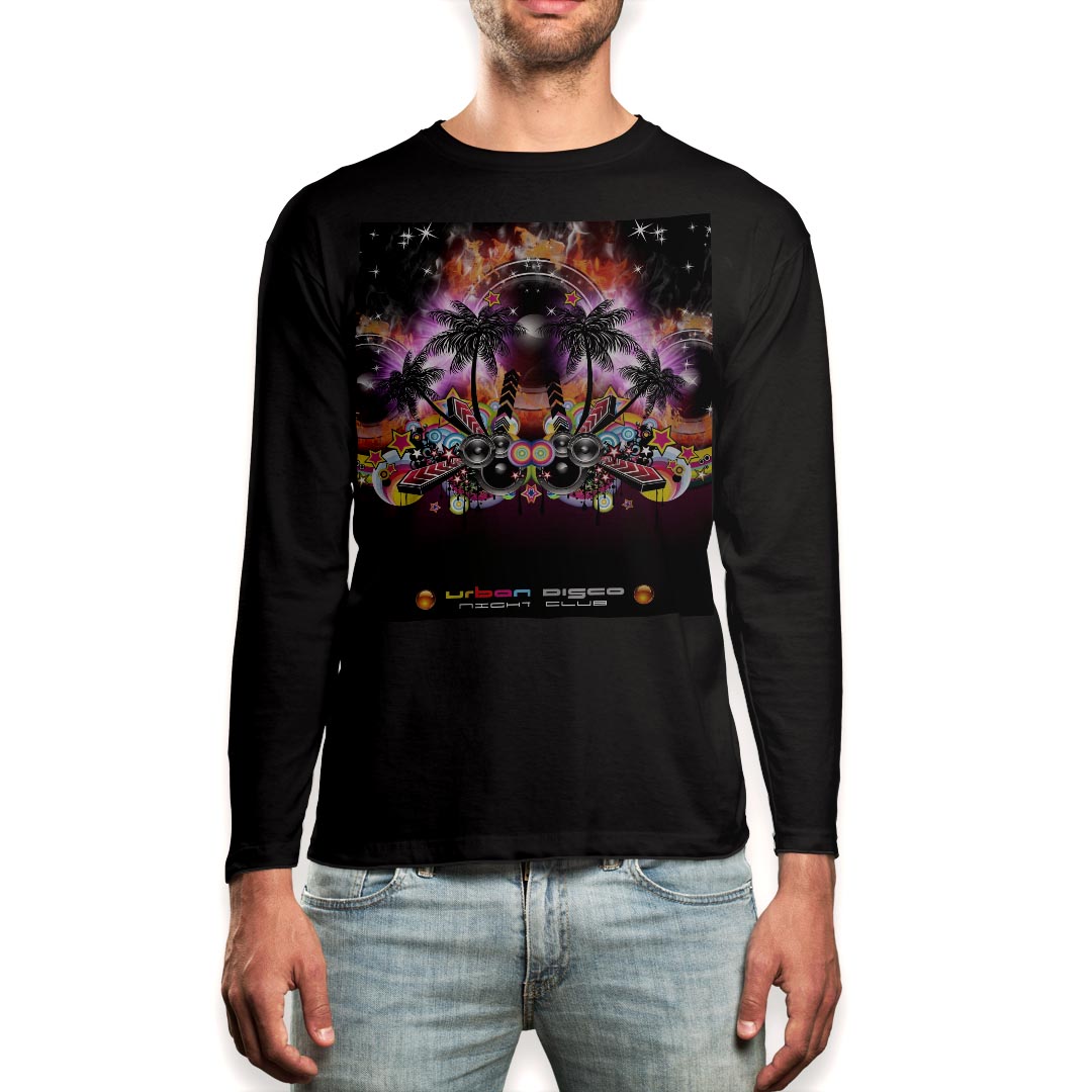 ロング tシャツ メンズ 長袖 ブラック デザイン XS S M L XL 2XL ロンT ティーシャツ 黒 black T shirt long sleeve 004974 パーティー ディスコ イラスト