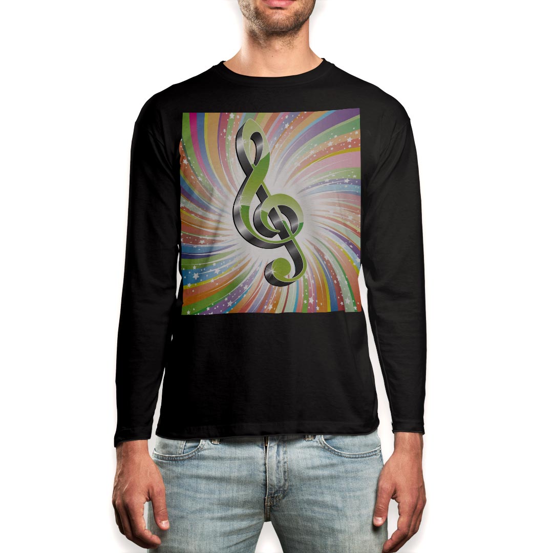 ロング tシャツ メンズ 長袖 ブラック デザイン XS S M L XL 2XL ロンT ティーシャツ 黒 black T shirt long sleeve 004975 音楽 音符 カラフル
