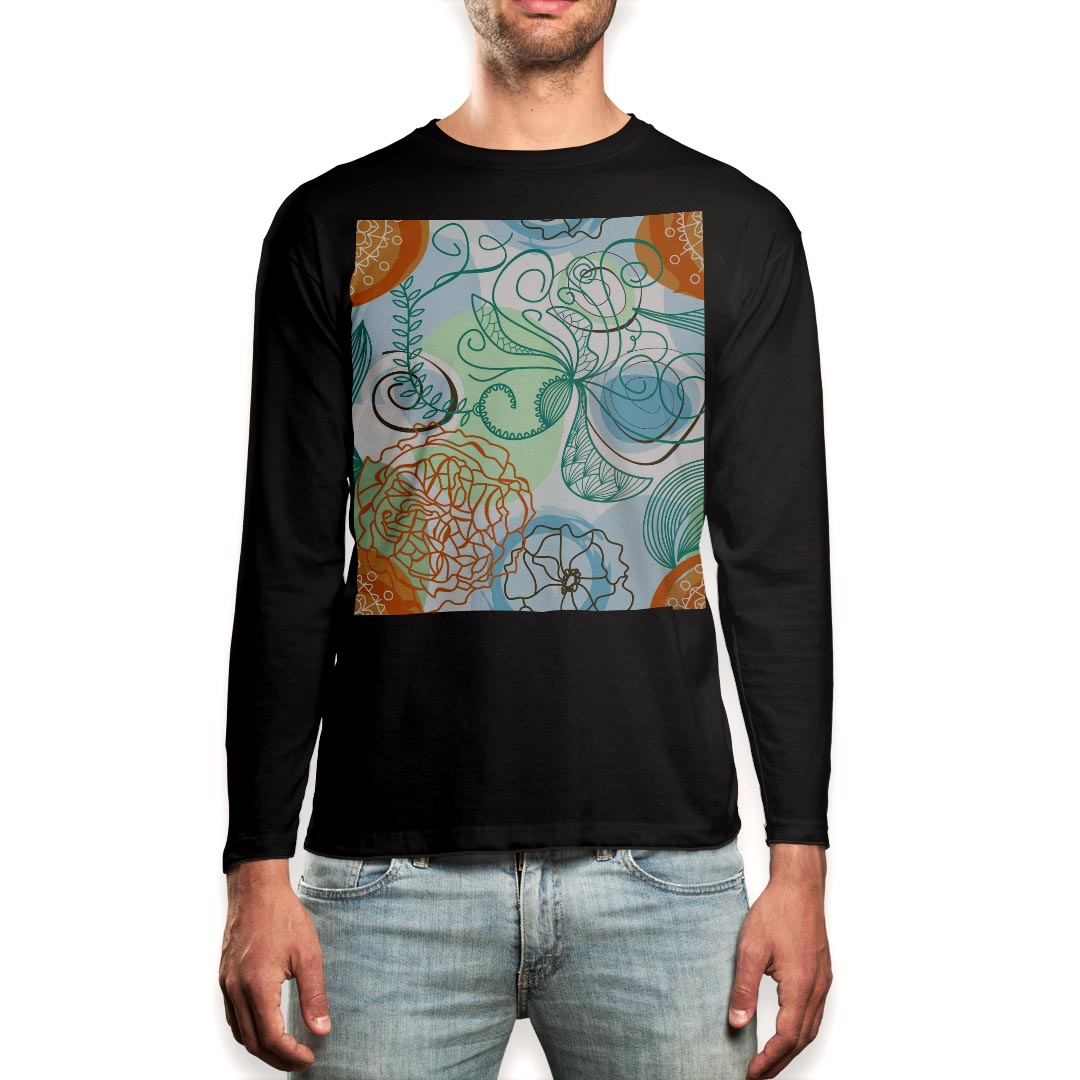 Other - ロング tシャツ メンズ 長袖 ブラック デザイン XS S M L XL 2XL ロンT ティーシャツ 黒 black T shirt long sleeve 005010 花　フラワー　イラスト