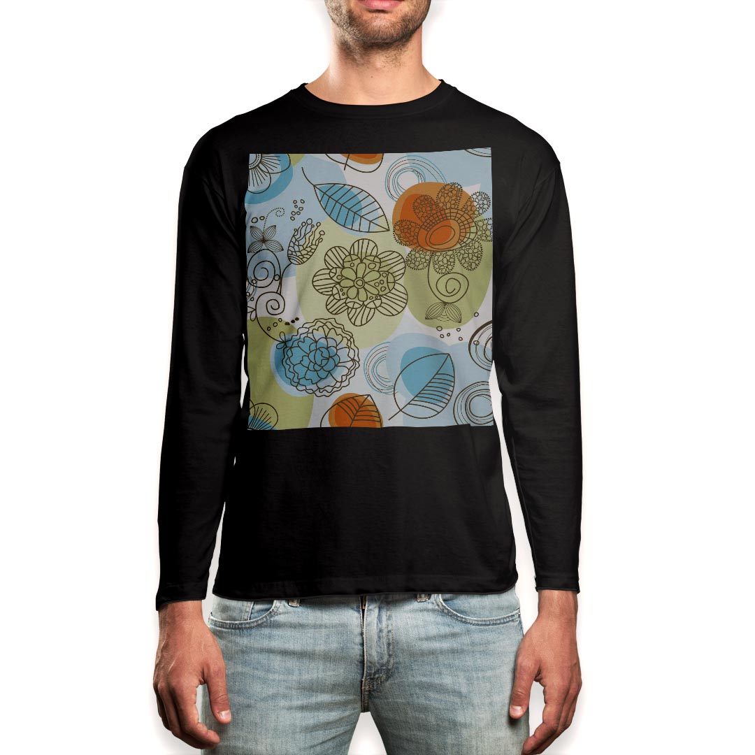 ロング tシャツ メンズ 長袖 ブラック デザイン XS S M L XL 2XL ロンT ティーシャツ 黒 black T shirt long sleeve 005012 花　フラワ..