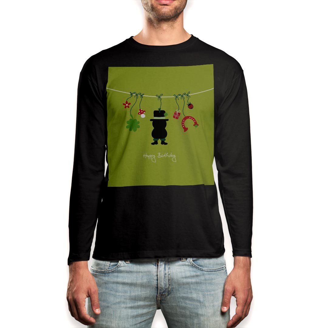 ロング tシャツ メンズ 長袖 ブラック デザイン XS S M L XL 2XL ロンT ティーシャツ 黒 black T shirt long sleeve 005119 誕生日 緑 イラスト