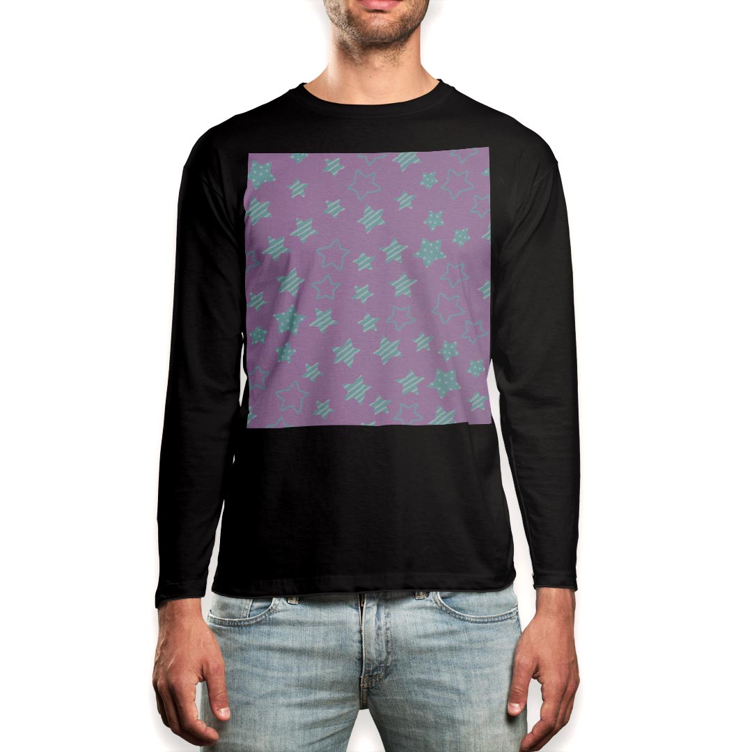 ロング tシャツ メンズ 長袖 ブラック デザイン XS S M L XL 2XL ロンT ティーシャツ 黒 black T shirt long sleeve 005122 星　紫　水色
