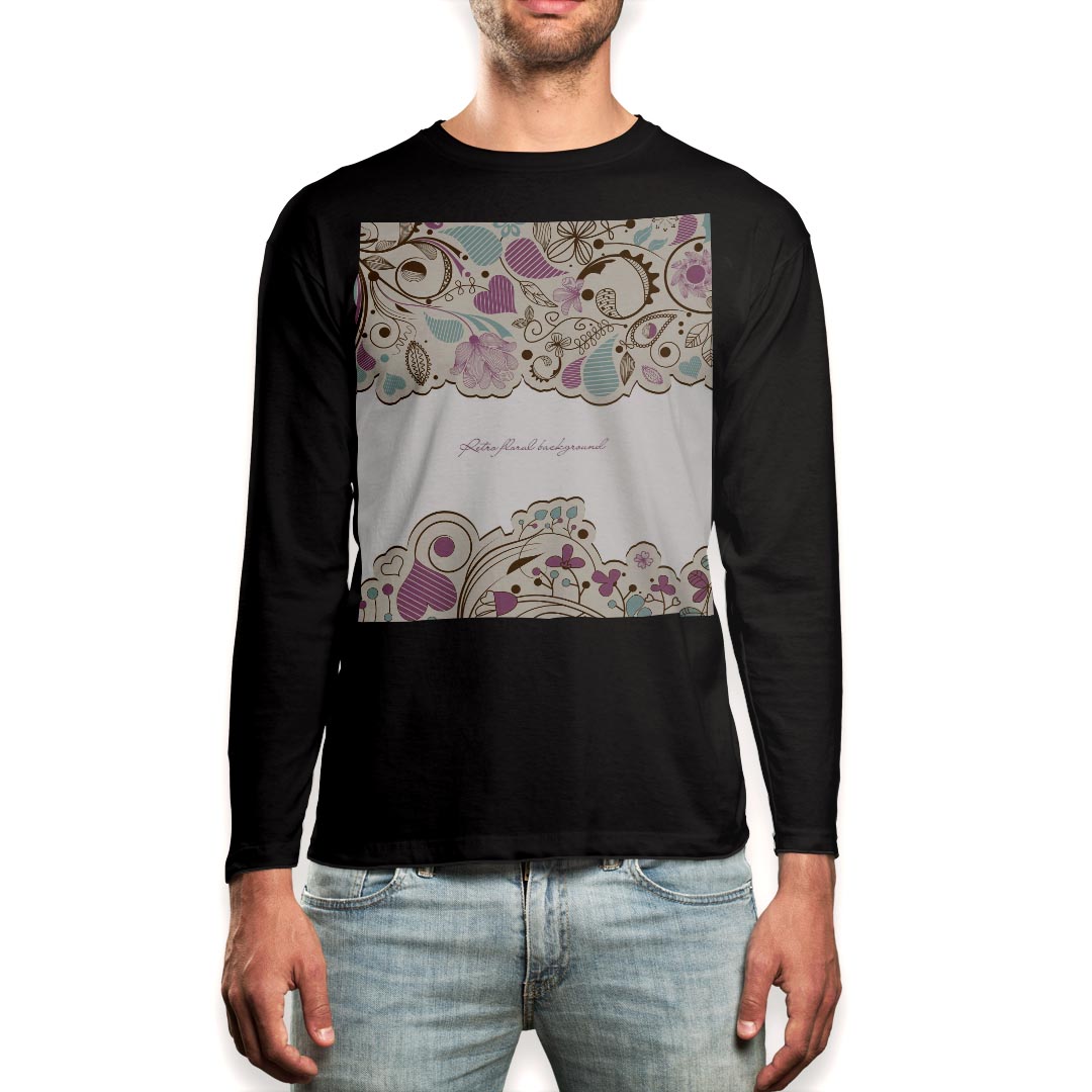 ロング tシャツ メンズ 長袖 ブラック デザイン XS S M L XL 2XL ロンT ティーシャツ 黒 black T shirt long sleeve 005160 ハート イラスト 植物
