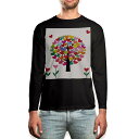 ロング tシャツ メンズ 長袖 ブラック デザイン XS S M L XL 2XL ロンT ティーシャツ 黒 black T shirt long sleeve 005222 ハート カラフル 木(4)