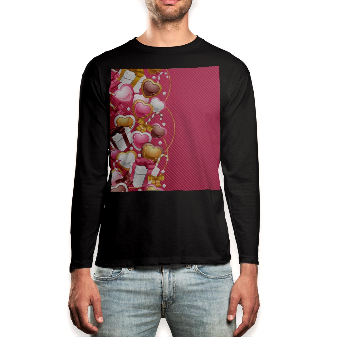 ロング tシャツ メンズ 長袖 ブラック デザイン XS S M L XL 2XL ロンT ティーシャツ 黒 black T shirt long sleeve 005235 ハート　プレゼント　赤