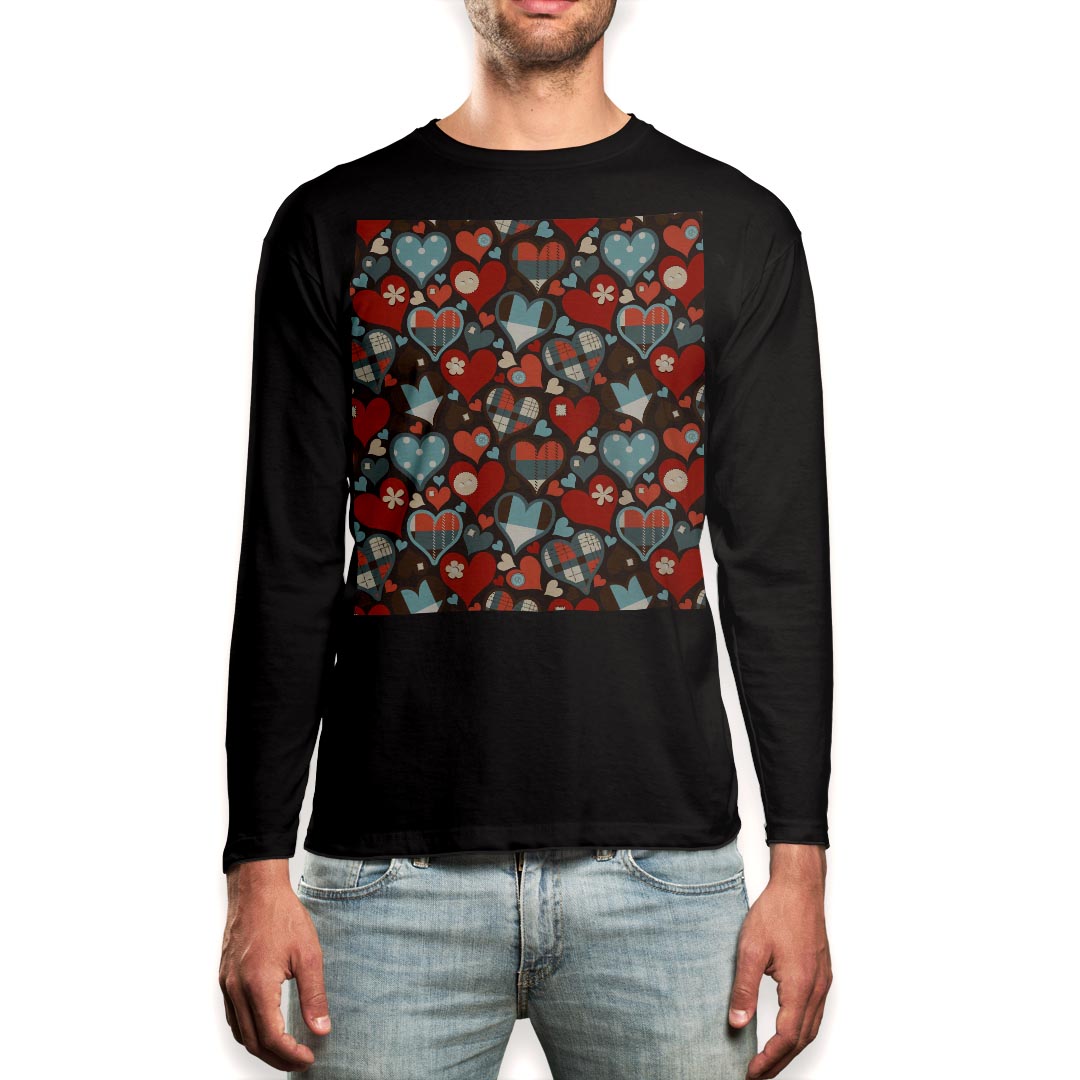 ロング tシャツ メンズ 長袖 ブラック デザイン XS S M L XL 2XL ロンT ティーシャツ 黒 black T shirt long sleeve 005283 ハート 花 イラスト