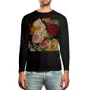 ロング tシャツ メンズ 長袖 ブラック デザイン XS S M L XL 2XL ロンT ティーシャツ 黒 black T shirt long sleeve 005321 花 フラワー 赤 オレンジ(4)