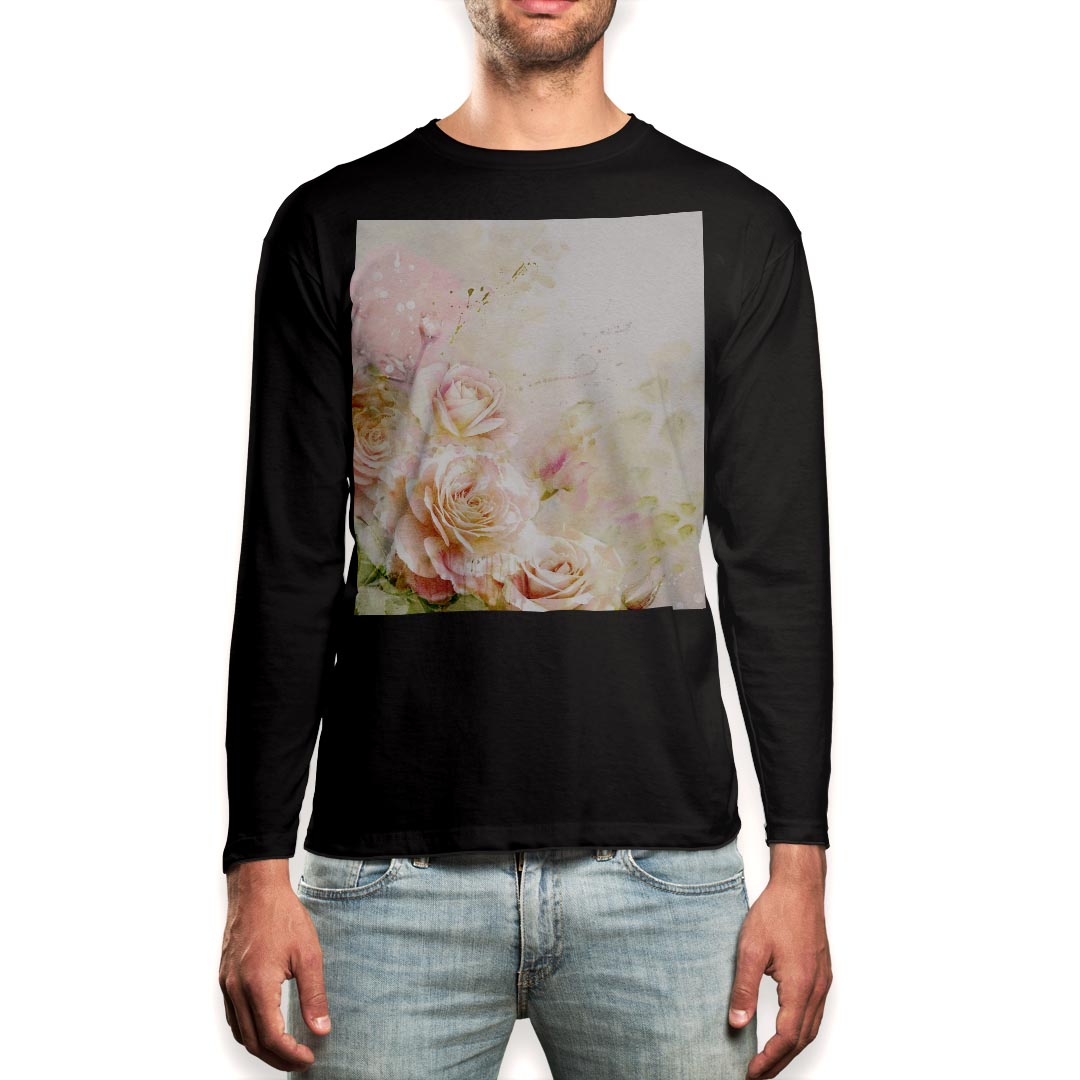 ロング tシャツ メンズ 長袖 ブラック デザイン XS S M L XL 2XL ロンT ティーシャツ 黒 black T shirt long sleeve 005340 花 フラワー 色彩