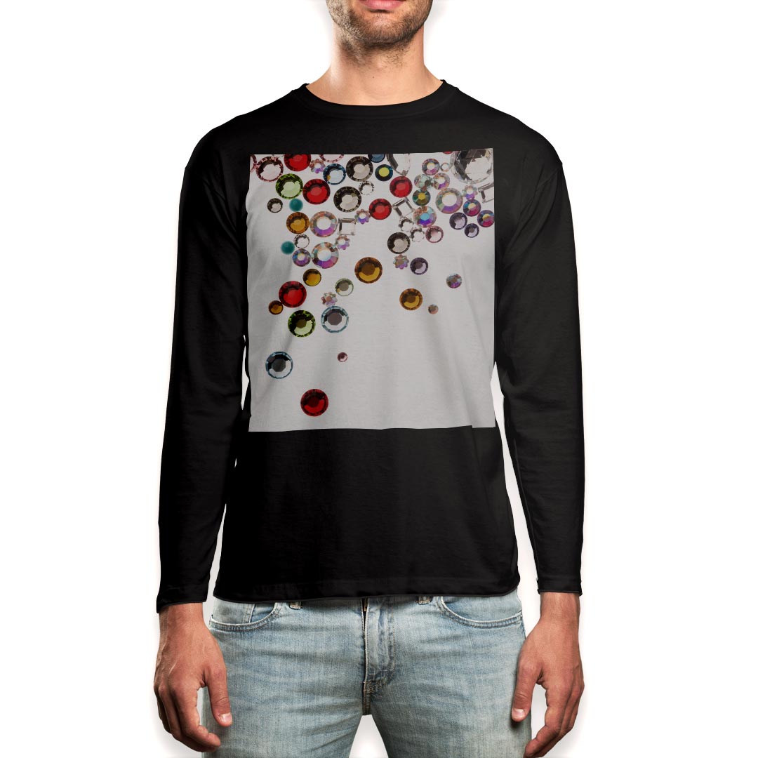 Rakuten - ロング tシャツ メンズ 長袖 ブラック デザイン XS S M L XL 2XL ロンT ティーシャツ 黒 black T shirt long sleeve 005377 カラフル　宝石　白
