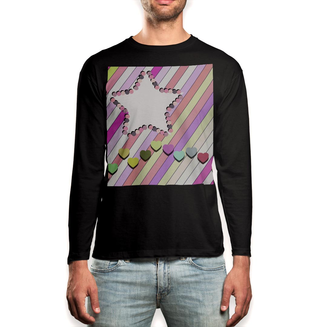 Other - ロング tシャツ メンズ 長袖 ブラック デザイン XS S M L XL 2XL ロンT ティーシャツ 黒 black T shirt long sleeve 005446 星　ハート