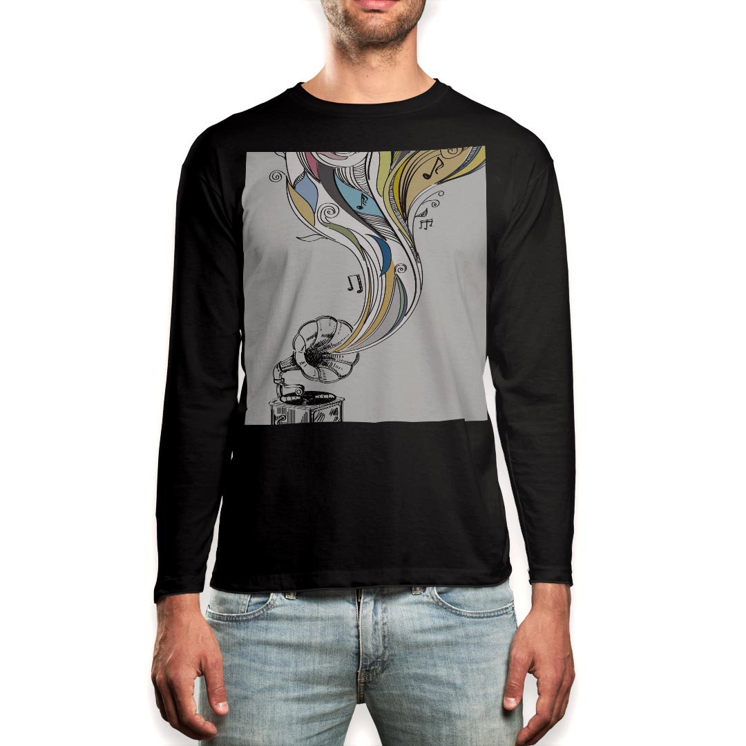 ロング tシャツ メンズ 長袖 ブラック デザイン XS S M L XL 2XL ロンT ティーシャツ 黒 black T shirt long sleeve 005543 音楽　イラスト