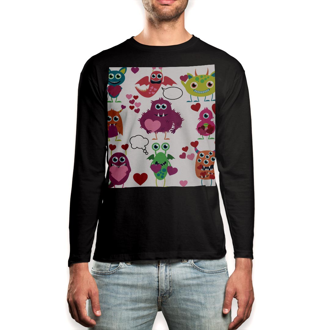 ロング tシャツ メンズ 長袖 ブラック デザイン XS S M L XL 2XL ロンT ティーシャツ 黒 black T shirt long sleeve 005746 モンスター キャラクター