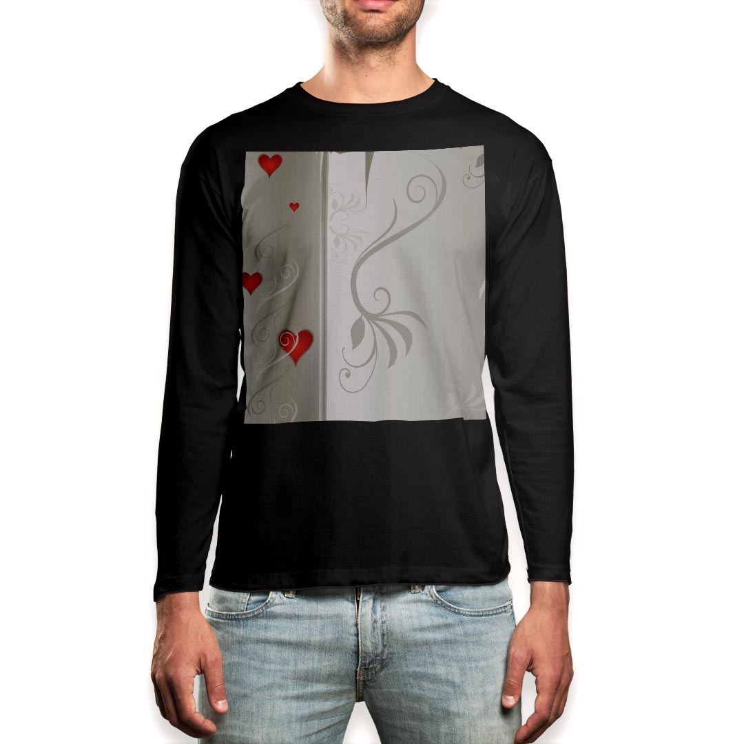 ロング tシャツ メンズ 長袖 ブラック デザイン XS S M L XL 2XL ロンT ティーシャツ 黒 black T shirt long sleeve 005812 ハート 赤 レッド