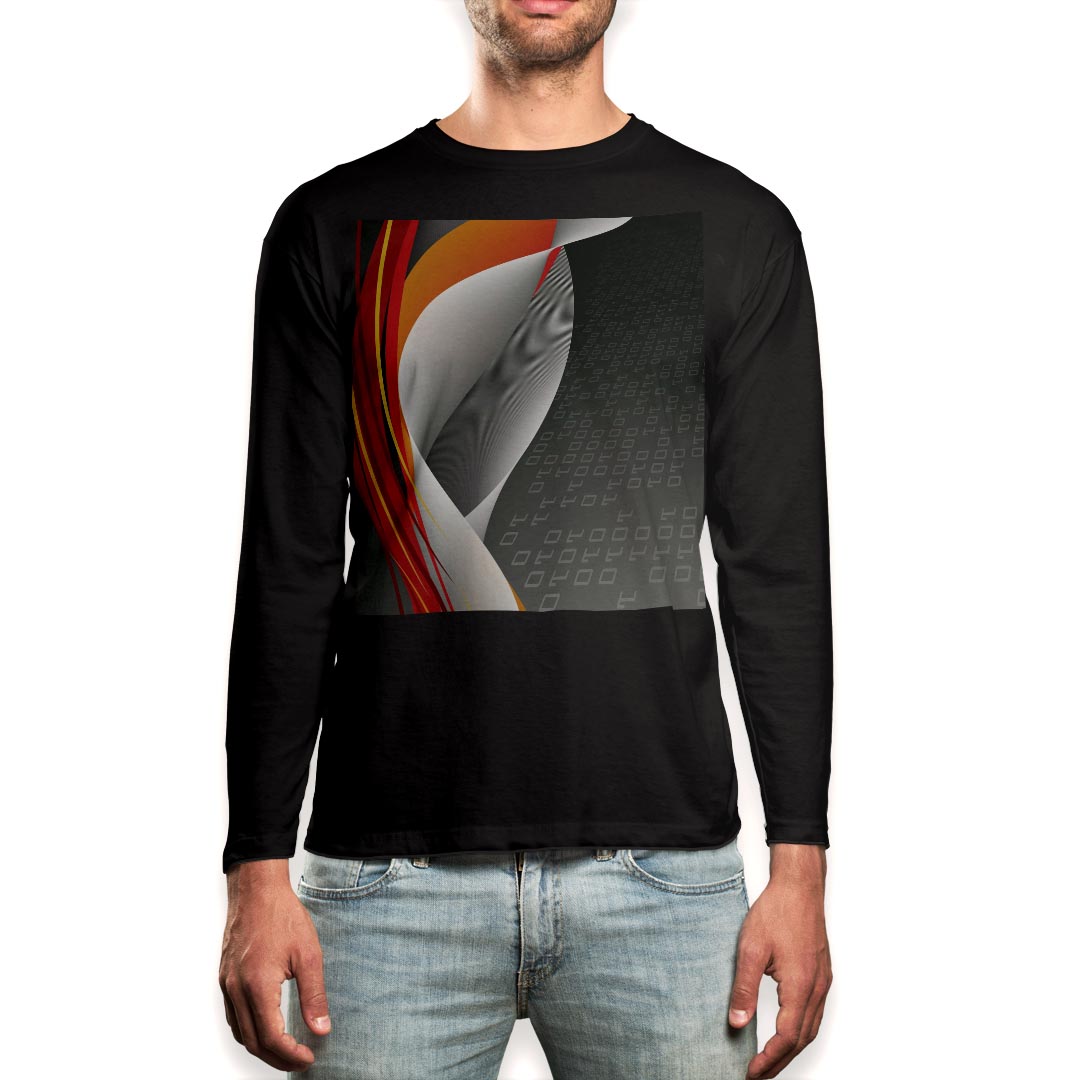 ロング tシャツ メンズ 長袖 ブラック デザイン XS S M L XL 2XL ロンT ティーシャツ 黒 black T shirt long sleeve 005835 デザイン　デジタル　赤