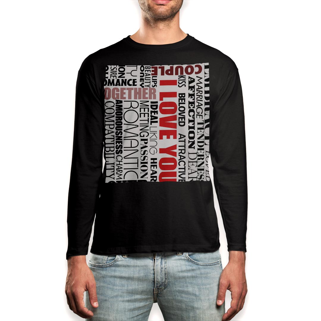 ロング tシャツ メンズ 長袖 ブラック デザイン XS S M L XL 2XL ロンT ティーシャツ 黒 black T shirt long sleeve 005852 英語 文字 赤