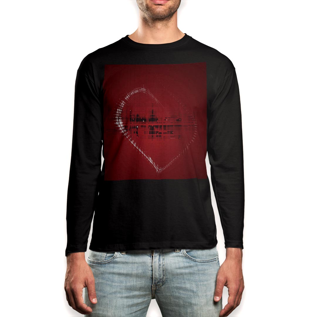 ロング tシャツ メンズ 長袖 ブラック デザイン XS S M L XL 2XL ロンT ティーシャツ 黒 black T shirt long sleeve 005989 赤 レッド デジタル