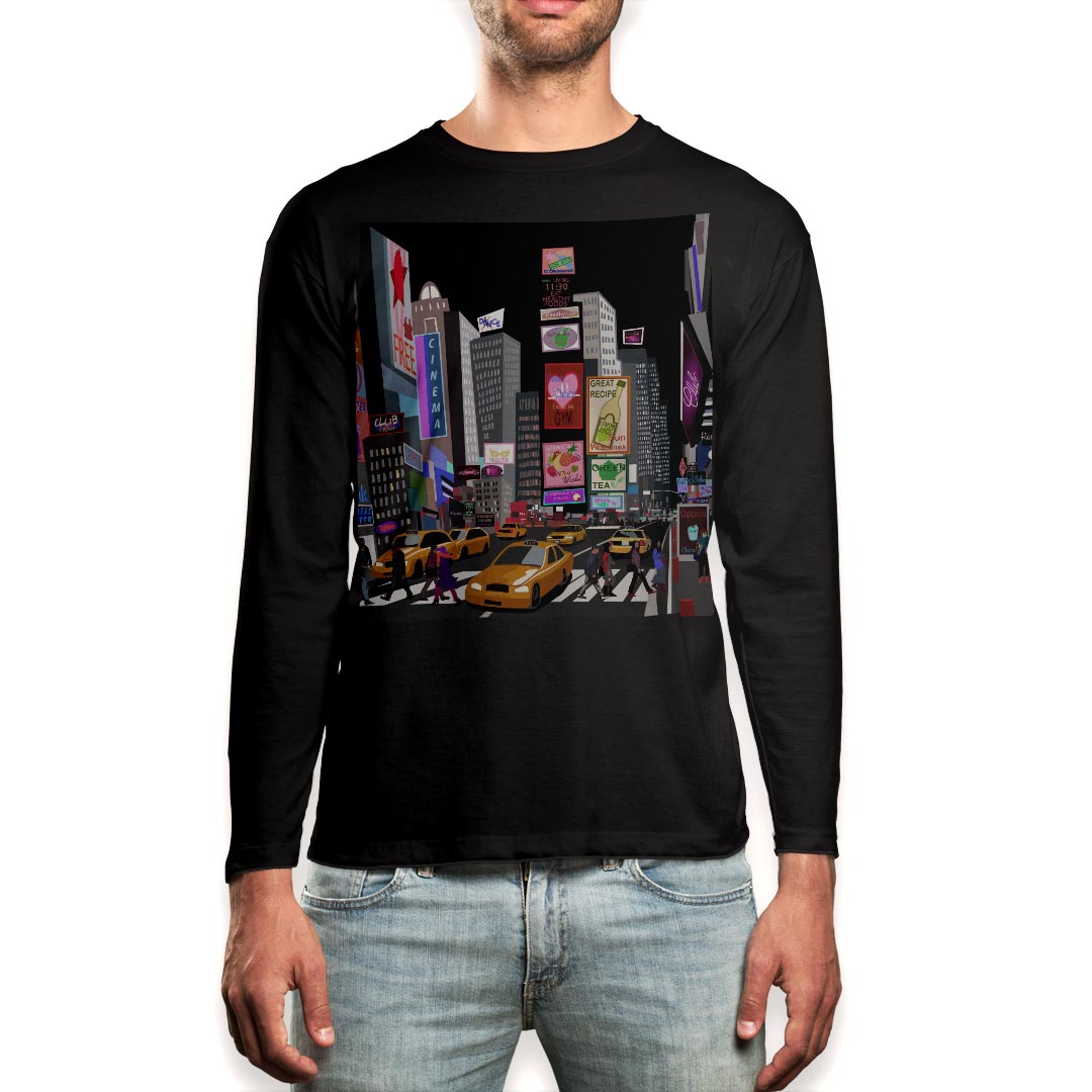 ロング tシャツ メンズ 長袖 ブラック デザイン XS S M L XL 2XL ロンT ティーシャツ 黒 black T shirt long sleeve 006043 イラスト 建物 街