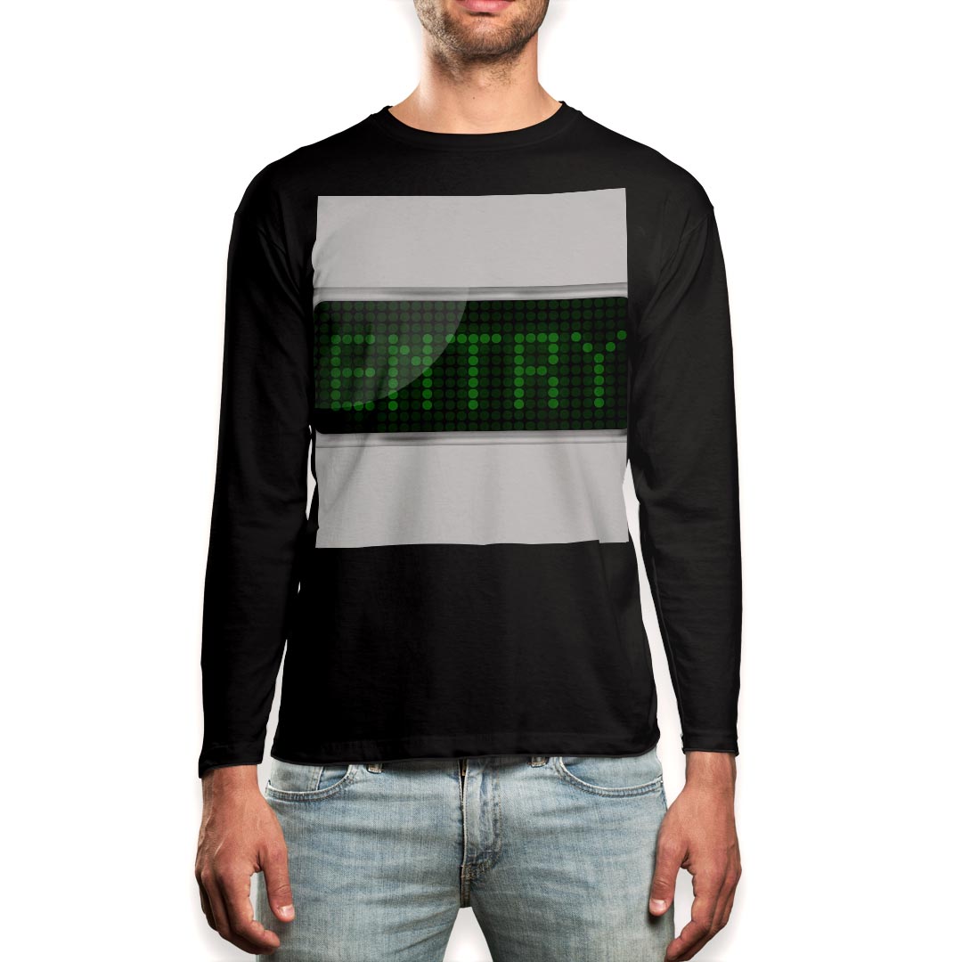 Long-Sleeved - ロング tシャツ メンズ 長袖 ブラック デザイン XS S M L XL 2XL ロンT ティーシャツ 黒 black T shirt long sleeve 006124 デジタル　英語　緑