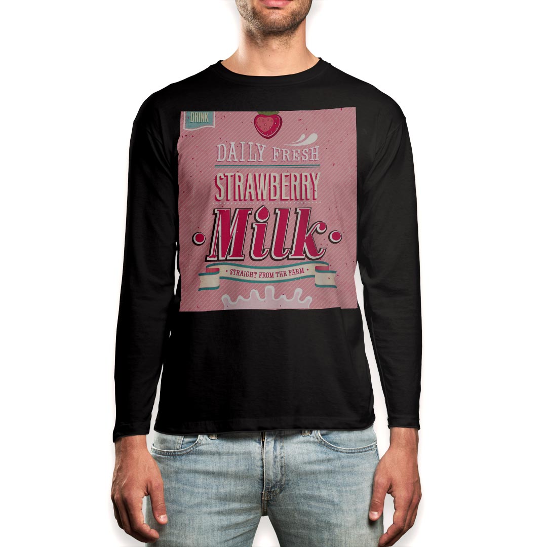 ロング tシャツ メンズ 長袖 ブラック デザイン XS S M L XL 2XL ロンT ティーシャツ 黒 black T shirt long sleeve 006184 イチゴ 苺 英語 文字