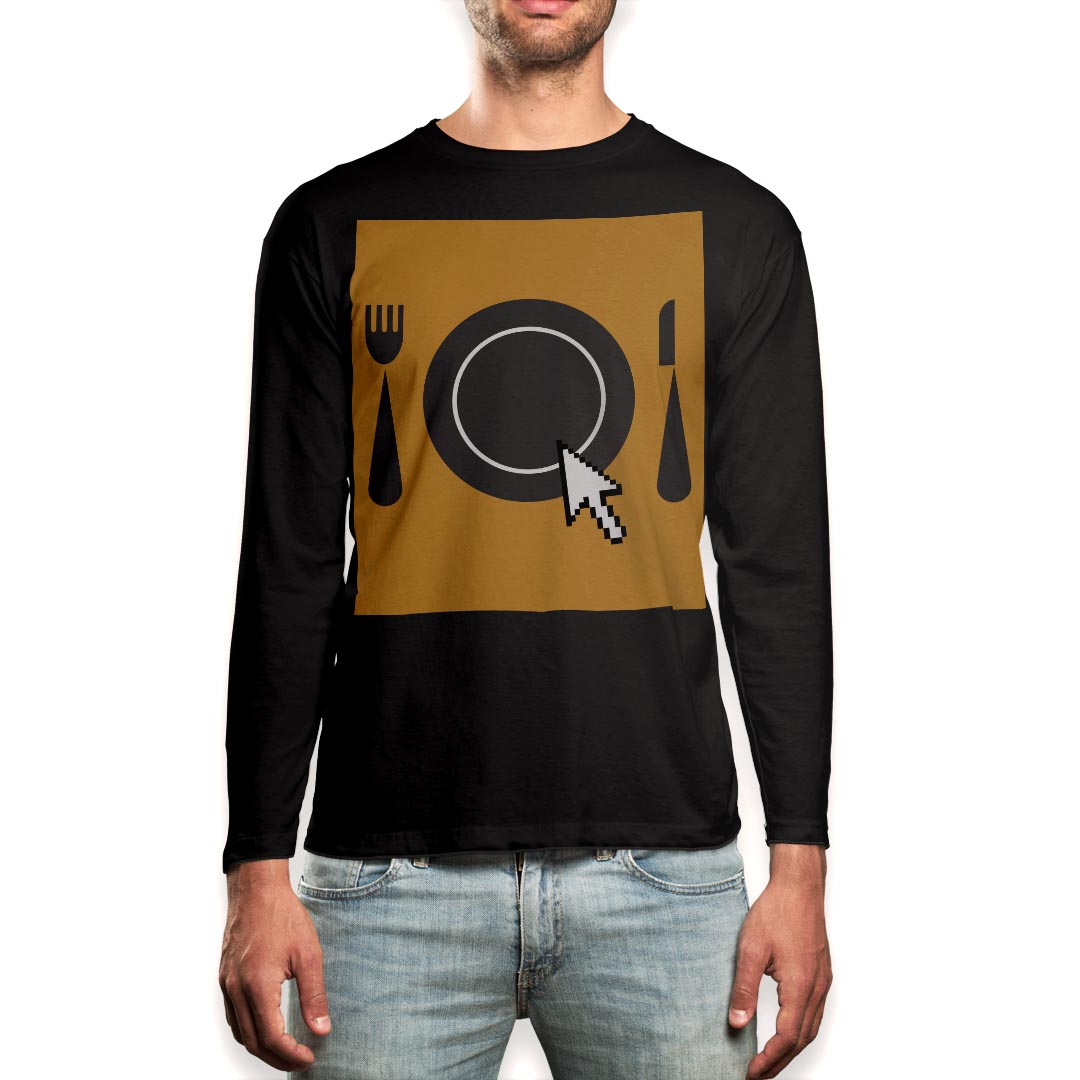 ロング tシャツ メンズ 長袖 ブラック デザイン XS S M L XL 2XL ロンT ティーシャツ 黒 black T shirt long sleeve 006210 ナイフ フォーク