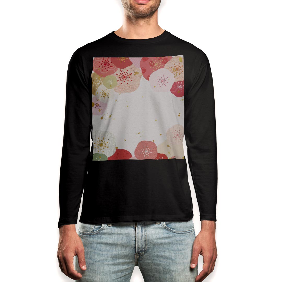 ロング tシャツ メンズ 長袖 ブラック デザイン XS S M L XL 2XL ロンT ティーシャツ 黒 black T shirt long sleeve 006211 花 フラワー 和風 和柄