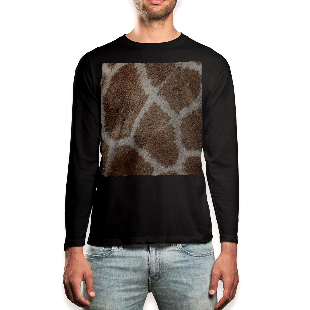 ロング tシャツ メンズ 長袖 ブラック デザイン XS S M L XL 2XL ロンT ティーシャツ 黒 black T shirt long sleeve 006215 ジラフ柄 動物 模様