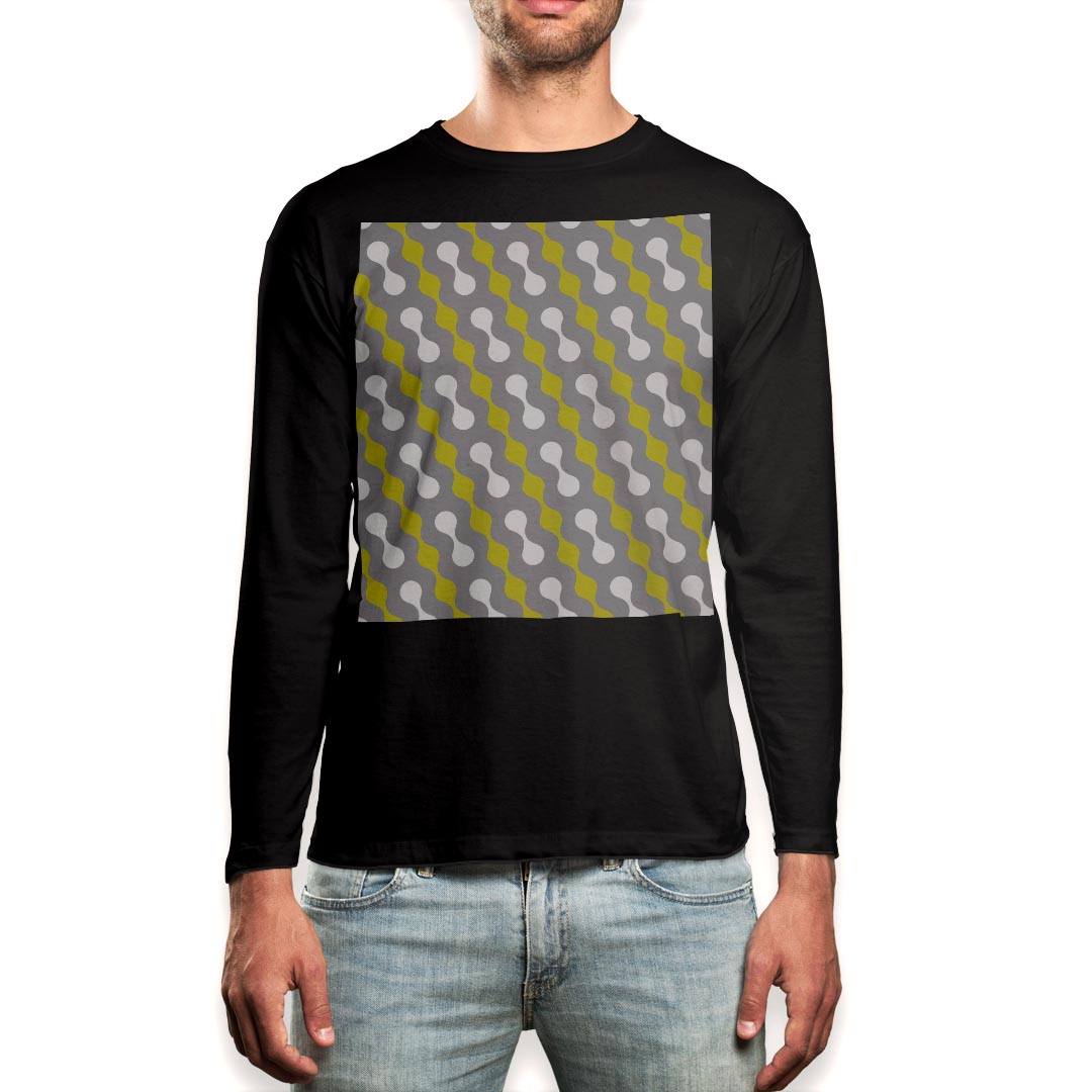 ロング tシャツ メンズ 長袖 ブラック デザイン XS S M L XL 2XL ロンT ティーシャツ 黒 black T shirt long sleeve 006242 イエロー　グレー　模様