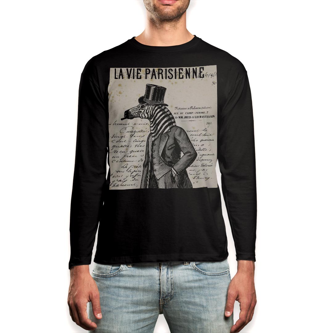 ロング tシャツ メンズ 長袖 ブラック デザイン XS S M L XL 2XL ロンT ティーシャツ 黒 black T shirt long sleeve 006248 シマウマ　..