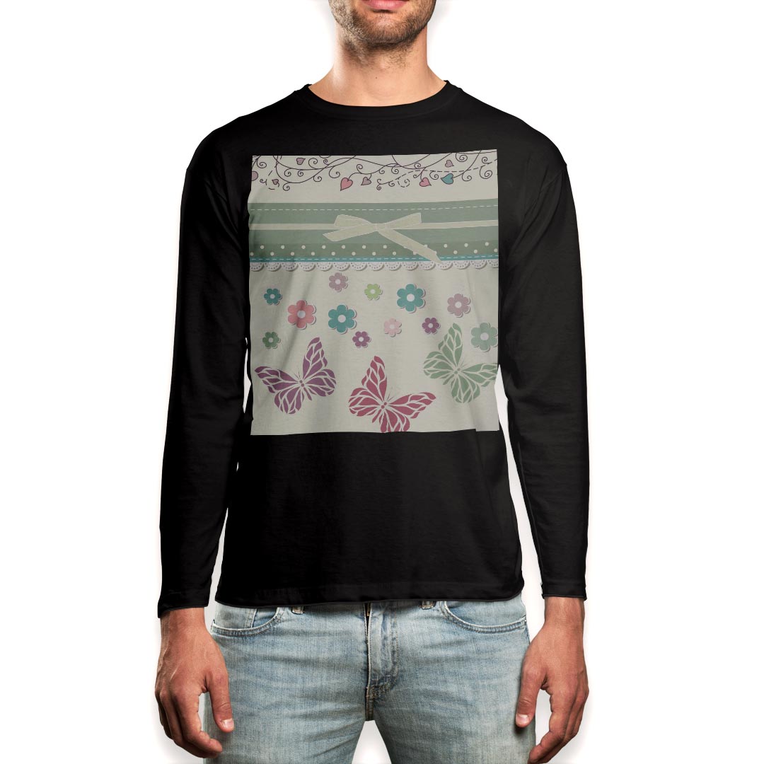 Other - ロング tシャツ メンズ 長袖 ブラック デザイン XS S M L XL 2XL ロンT ティーシャツ 黒 black T shirt long sleeve 006339 蝶　花　フラワー　ハート