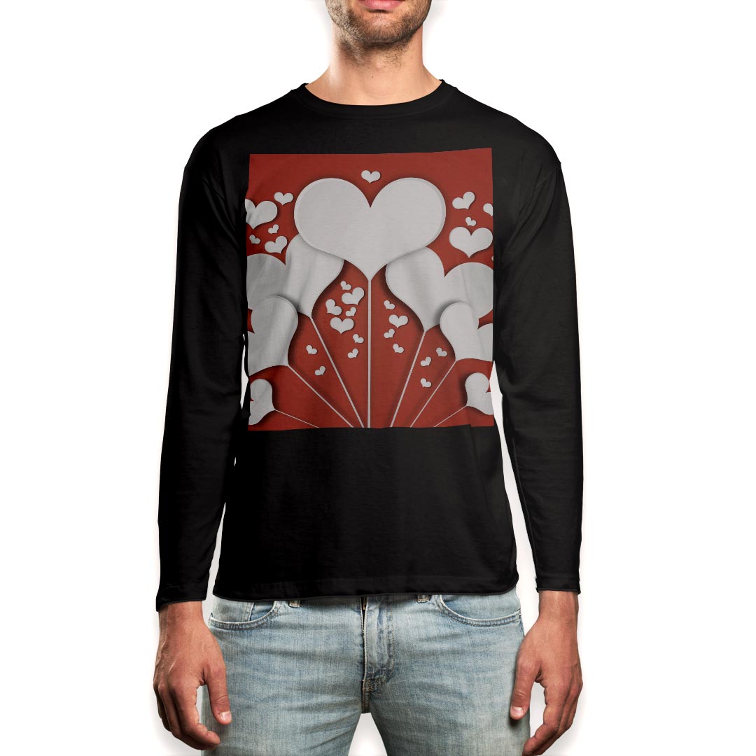 ロング tシャツ メンズ 長袖 ブラック デザイン XS S M L XL 2XL ロンT ティーシャツ 黒 black T shirt long sleeve 006349 ハート　赤..