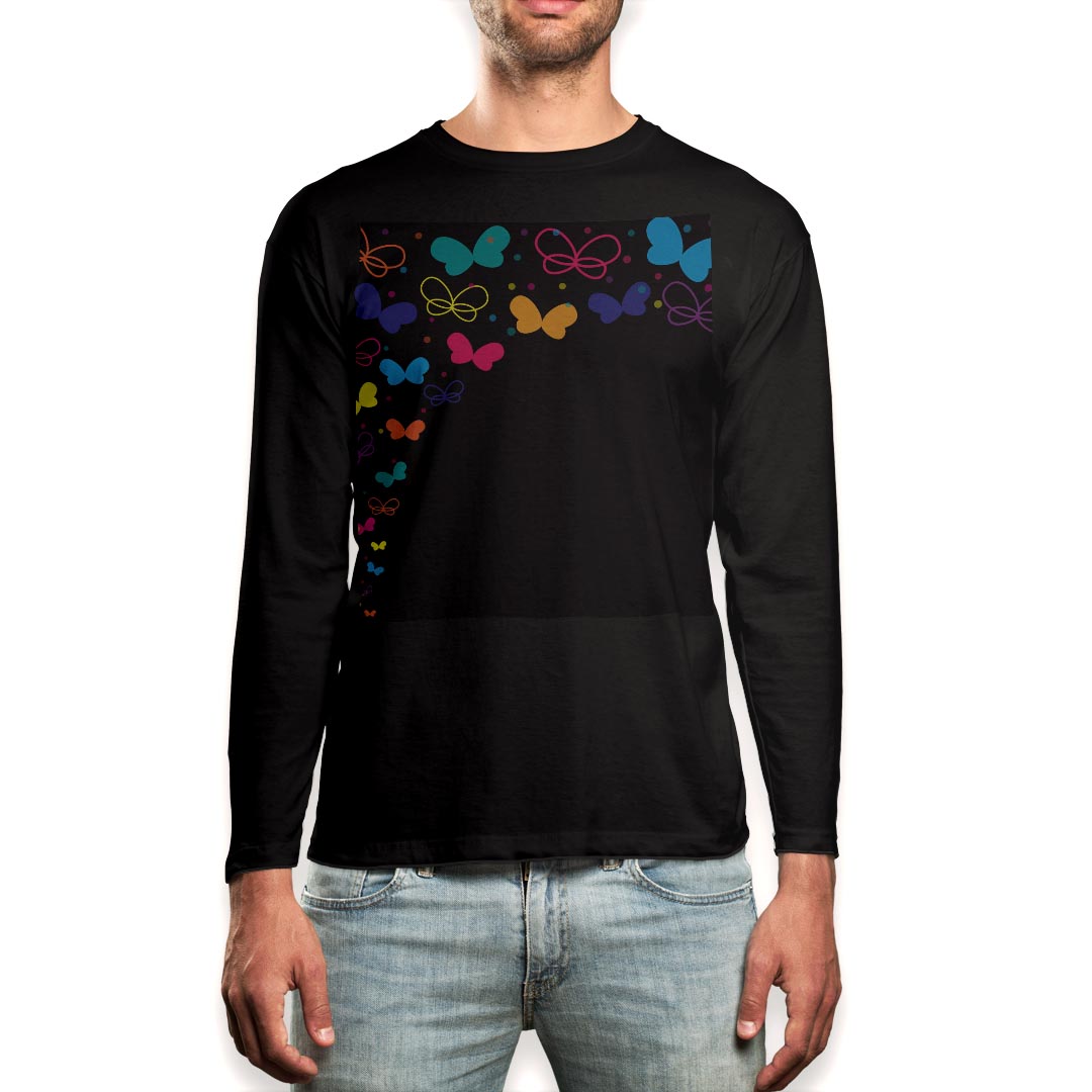 ロング tシャツ メンズ 長袖 ブラック デザイン XS S M L XL 2XL ロンT ティーシャツ 黒 black T shirt long sleeve 006393 カラフル 蝶