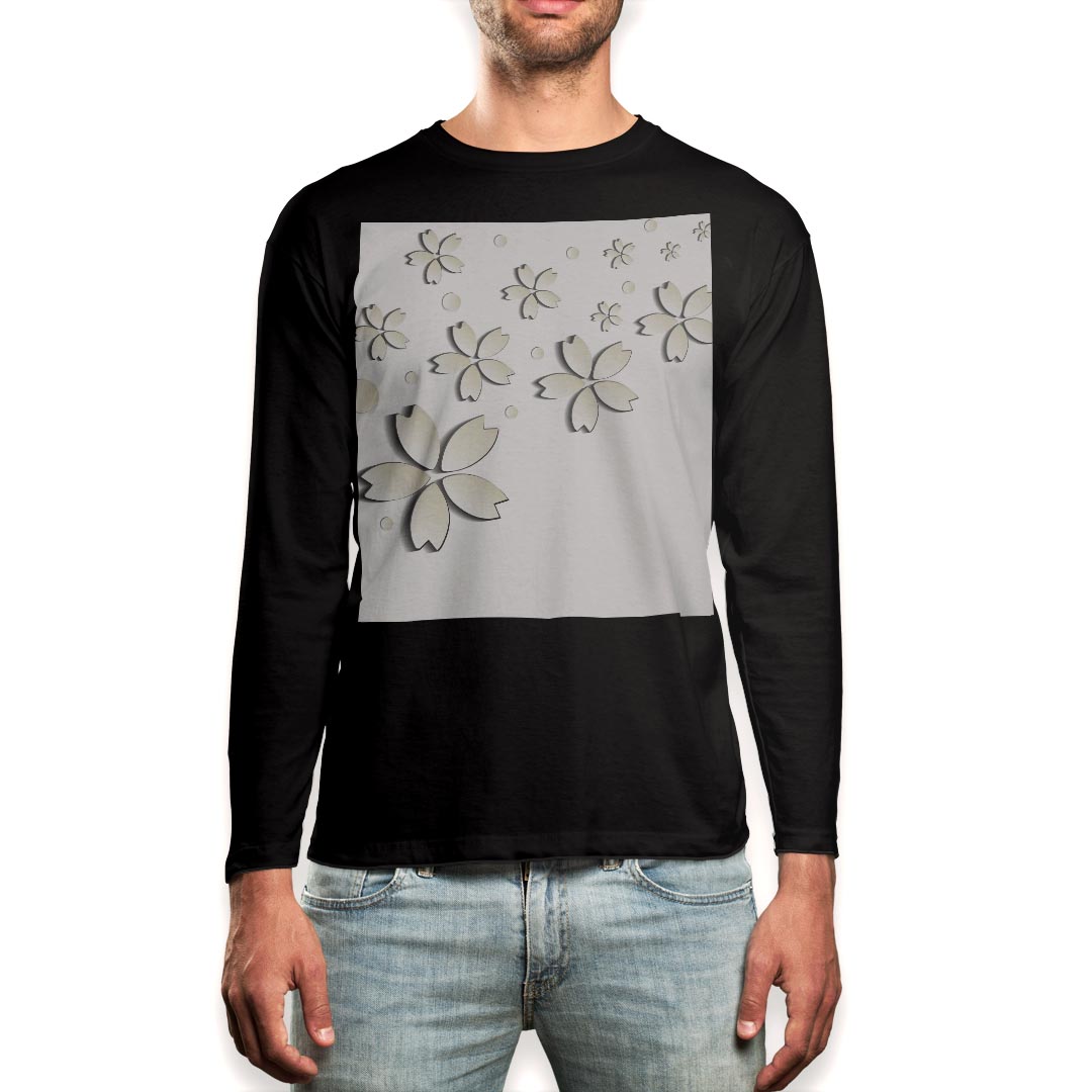Other - ロング tシャツ メンズ 長袖 ブラック デザイン XS S M L XL 2XL ロンT ティーシャツ 黒 black T shirt long sleeve 006438 花　フラワー