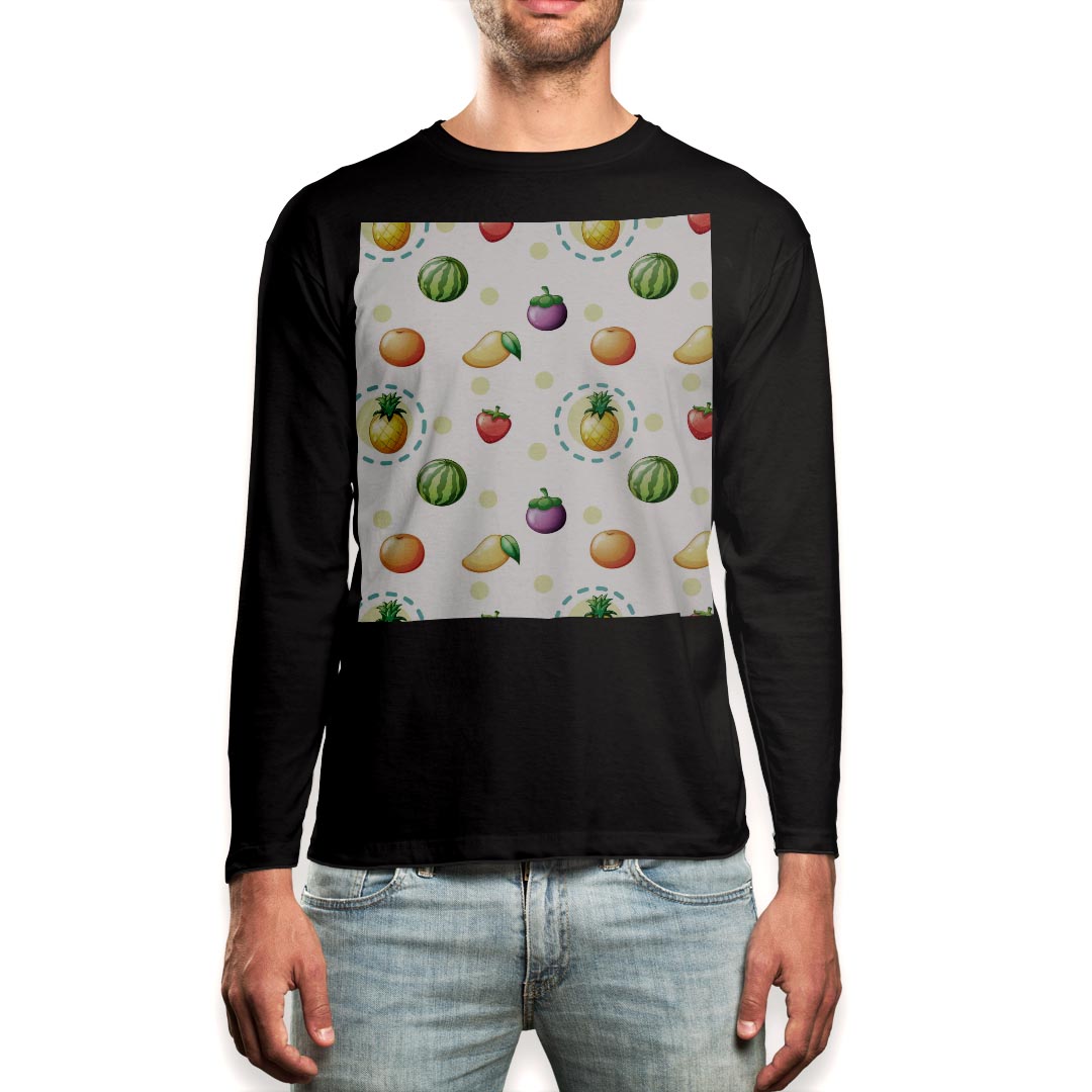 Rakuten - ロング tシャツ メンズ 長袖 ブラック デザイン XS S M L XL 2XL ロンT ティーシャツ 黒 black T shirt long sleeve 006441 野菜　模様