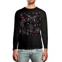 ロング tシャツ メンズ 長袖 ブラック デザイン XS S M L XL 2XL ロンT ティーシャツ 黒 black T shirt long sleeve 006462 蝶 ハート 模様(4)